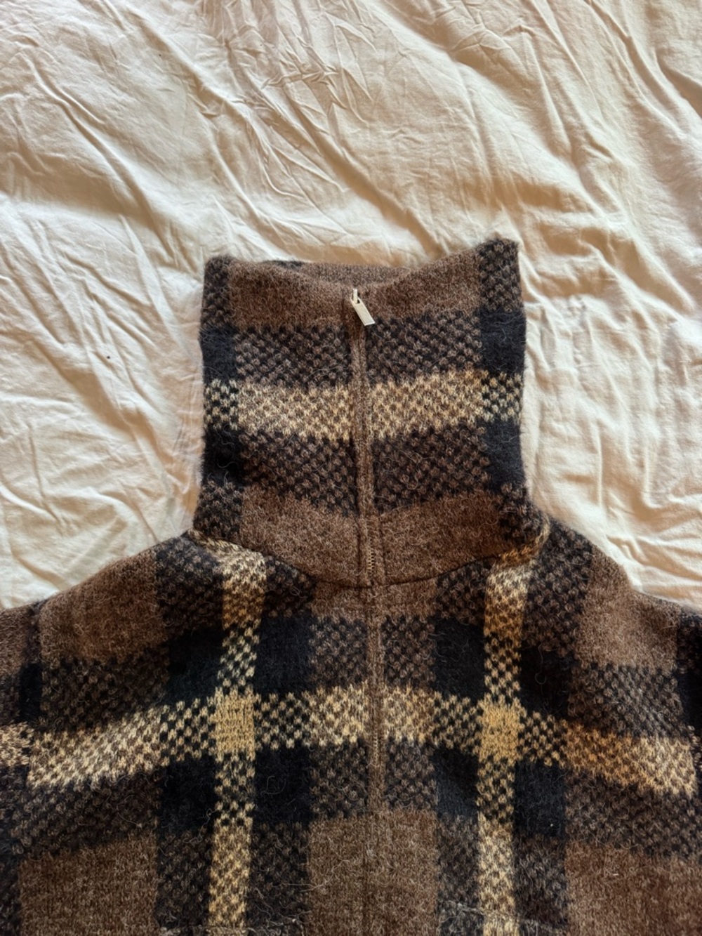 Zara Brown Plaid Knit Zip-Up jacket - Picture 4 of 7